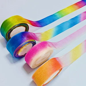Rainbow Organza Ribbons for Craft 1 Inch,4 Rolls Wide Sheer Colored Ribbon - Picture 1 of 6