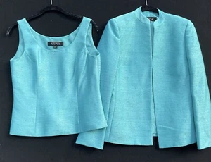 Kasper Vintage Blazer vorne offen mit Top Aqua Glanz Tweed Business Bürokleidung - Bild 1 von 7