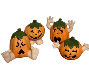 4 Halloween Keramik anthropomorphe Kürbisse fallen lächelnd Jack Füße & Hände - Bild 1 von 14