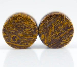 Pair of Coquina Jasper Organic Stone Ear Natural tunnels - 2g to 1" -10 sizes - Picture 1 of 6
