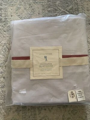 Nueva funda nórdica orgánica decorativa Pottery Barn Kids completa Queen lavanda/borde rojo Foto 1 de 4