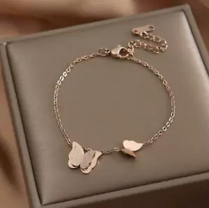 Rose Gold Love Double Butterflies Charm Foot Ankle Bracelet Chain Anklet A-N - Picture 1 of 3