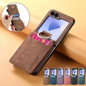Do Samsung Galaxy Z Flip6 Flip5 Flip4 Skórzane gniazdo karty Pierścień Uchwyt Etui Pokrowiec - Zdjęcie 1 z 18