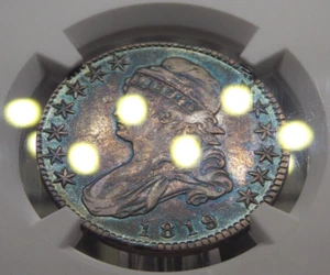 Medio dólar de plata busto tapado 1819 O-109 50c NGC AU53 #007 aproximadamente sin circular *COLOR* - Imagen 1 de 6