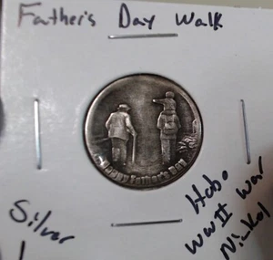 HOBO Fathers Day Walk Carrying Child Made From A REAL WWII Silver Nickel SIGNED - Picture 1 of 2