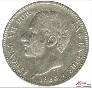 España Alfonso XII 5 pesetas 1885 (*18*85) MSM Ag. MBC - Bild 1 von 2