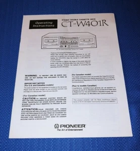 Pioneer CT-W401R Original Operating Instructions (Owner's Manual) - Vintage - Picture 1 of 2