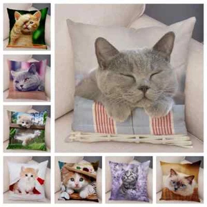 Funny Cute Cat Pillowcase Lovely Pet Animal Print Pillow Case Cushion Cover - Picture 1 of 72