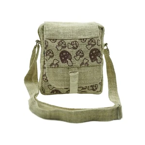 100% Pure Hemp Canvas Messenger Bag, Mushroom Printed Mini Crossbody Bag - Picture 1 of 12