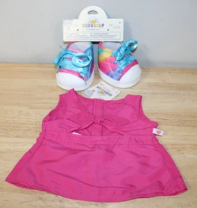 Build A Bear Werkstattkleidung, rosa fuchsia ausgeschnittenes Kleid & Regenbogen hohe Schuhe - Bild 1 von 3