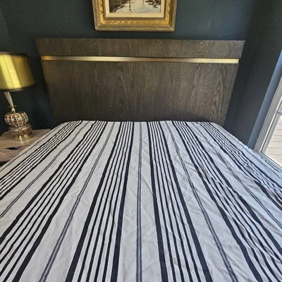 Ballard Designs Linen Blend Duvet Cover Striped Twill Black Beige Queen Coastal - Imagem 1 de 4