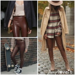 90 Degree By Reflex Leatherette Leggings Dark Madder Size Small NWT - Picture 1 of 6