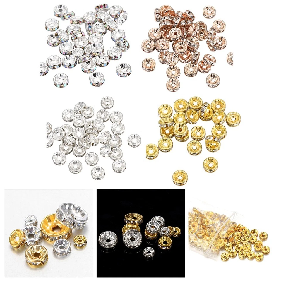Sparkling Silver Loose Spacer Beads with Rhinestone Rondelles for Crafts - Image 1 of 4