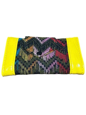 Canary Yellow Soft Skin Leather And Fabric Check Wallet Handmade RARE Vintage - Image 1 of 4