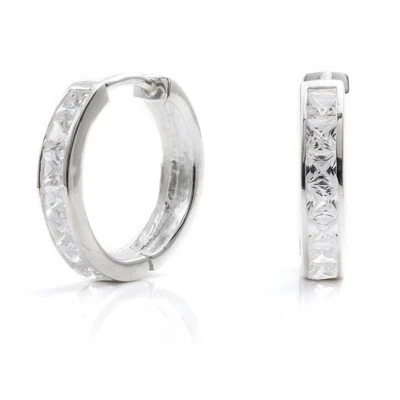 Silverly Donna Argento 925 Quadrato Zircone Cubico Canale Orecchini A Cerchio - Immagine 1 di 4