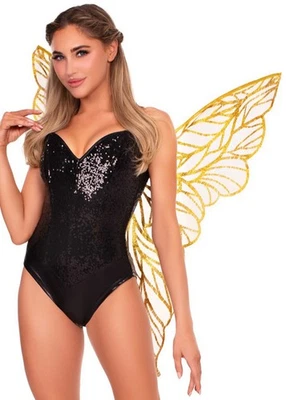 Adult Womens Butterfly Festival Leg Avenue Strapless Gold Glitter Fairy Wings