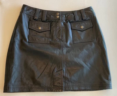 Minifalda INC Negra Cuero Genuino Talla 8 Real Bruja Moto Bolsillos Forrados Foto 1 de 4