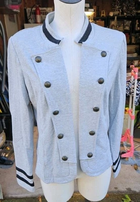 Tommy Hilfiger Chaqueta Mujer Gris Medio Banda Militar Blazer Trenzado Borde Tejido  Foto 1 de 4