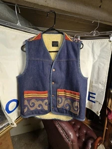 Vintage SEARS ROEBUCKS 70s Sherpa Lined Denim Vest Size Small 1 Of A Kind - Picture 1 of 5