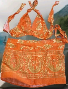 Tiki Women's 2pc Beach Cover Up Halter Tie Top Wrap Hawaii Sarong Rayon Vtg  - Picture 1 of 11