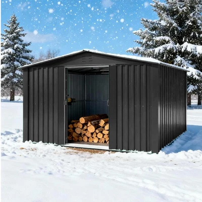 SIGNZWORLD Metal Garden Shed 8x10ft Outdoor Garden Storage Box Waterproof Tool House + Base