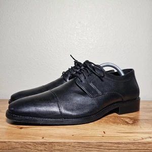 Johnston & Murphy Leather Shoes Mens 9.5 E2 Black Cap Toe Novick Oxford - Picture 1 of 11