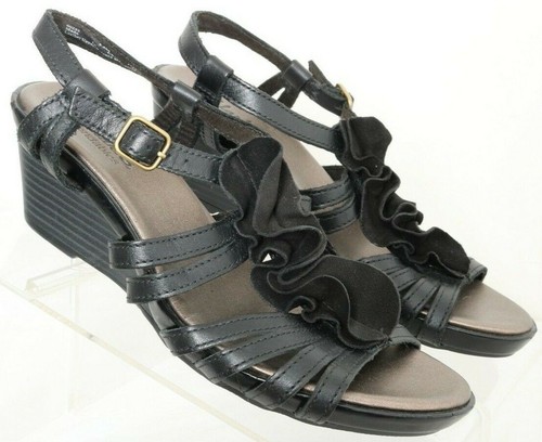 Clarks Bendables 60253 sandali neri con volant e slingback scarpe con zeppa donna 5 5 M