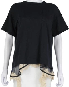 New+Tags SACAI linen mix Lace insert Tshirt.sz 2.Navy.£450+ - Picture 1 of 8