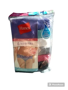 Hanes 6 Pack Cotton Hipsters Tagless Size 5 Nearly Invisible Waistband Wicking - Picture 1 of 2