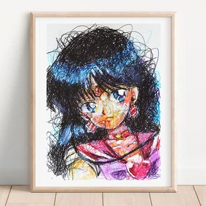 Sailor Mars Ballpoint Pen Print, Sailor Moon Art Poster - Picture 1 of 3