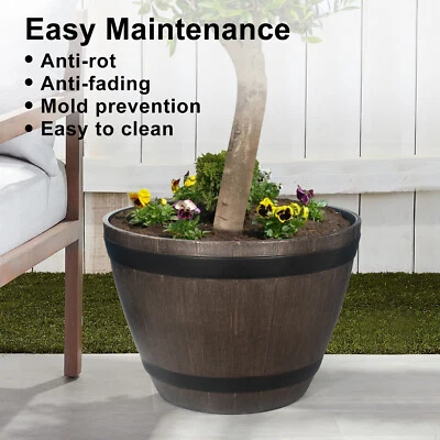 21"D x 15"H Large Whiskey Barrel Planter Flower Pots Garden Wine Barrel Planter  - Image 1 of 4