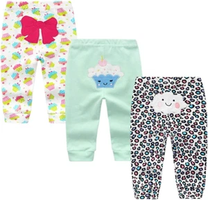 Unisex Newborn Baby Cotton 4-Pack Pants Embroidery Pringting Casual Leggings 0-2 - Picture 1 of 12