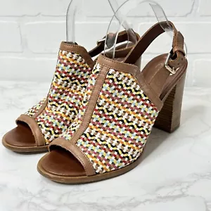 House of Harlow 1960 Sandals Womens 40 10 Heels Slingback Woven Leather Colorful - Picture 1 of 12
