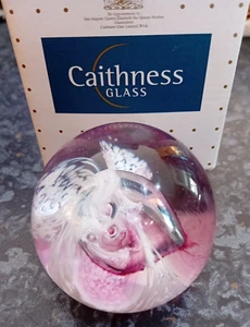 Caithness Moon Crystal Glass Paperweight Scotland Pink White Swirls Small 5.5cm - Picture 1 of 6