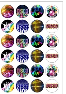 Cake Toppers DISCO Music Party Dancing 24 PRECUT Edible Wafer Paper Decorations - Imagen 1 de 3