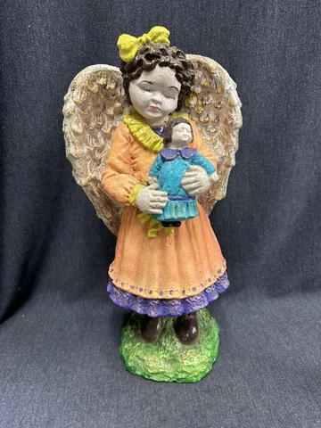 VINTAGE Child Angel STATUE Cement Concrete Outdoor Garden Patio 16” Tall Cover