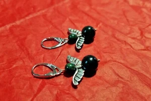 Angel Earrings Goldstone Jasper Green Black Silver 925 - Picture 1 of 4