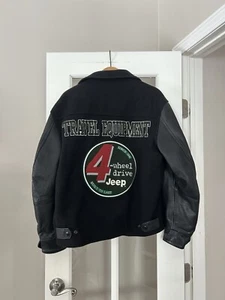 VTG Vintage Jeep Travel Equipment Wool Leather Bomber Varsity Jacket Size Small - Picture 1 of 18