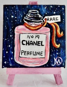 Acryl Gemälde auf Leinwand mit Staffelei CHANEL NR. 19 von Künstler Marilyn Oliveri 4"x4" - Bild 1 von 2