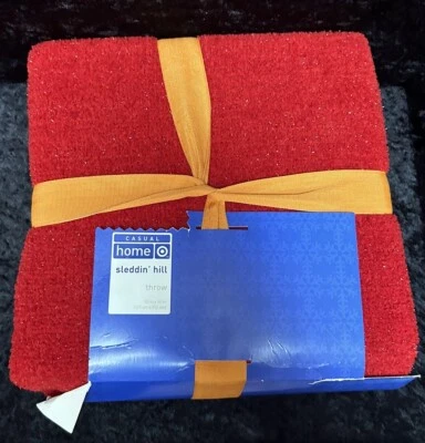 Target Casual Home Sleddin Hill 50x60” Red Glitter Throw NWT Polyester - Image 1 of 4