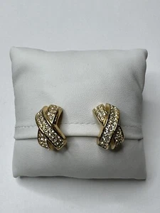 Orecchini Vintage Christian Dior Cristallo Strass Tono Oro Clip On - Foto 1 di 11