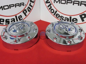 Dodge Ram 3500 Dually Chrome Front Center Hub Cap Wheel Covers X2 NEW OEM MOPAR - Picture 1 of 9