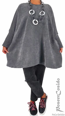 LAGENLOOK Nicki Pulli Pullover Tunika 44 46 48 50 52 54 XL-XXL-XXXL schwarz grau - Bild 1 von 4