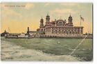Carte postale Ellis Island, New York drapeau bateau à vapeur vintage Me6.