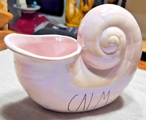RAE DUNN 6 x 8 "CALM" Lustrous Ceramic Shell Pink Iridescent Bath Decor Vase - Picture 1 of 7