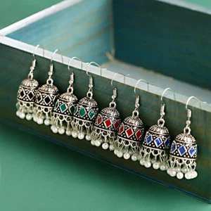 Vintage Bohemian Jhumka Jhumki Earrings Gypsy Bell Drop Pearl Dangle Earrings - Picture 1 of 42