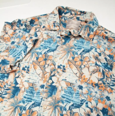 Camisa Margaritaville Para Hombres 2XL XXL Azul Beige Floral Seda Lino Hawaiano Aloha Foto 1 de 4