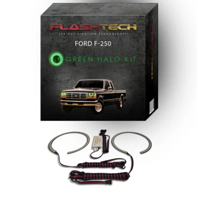 Green Angel Eye LED Headlight Halo Ring kit for 1992-1997 Ford F-250 Headlights - Image 1 of 2