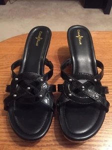 Cole Haan Shayla Slide Sandals Wedge Black Leather Women's Size 10.5 - Picture 1 of 7