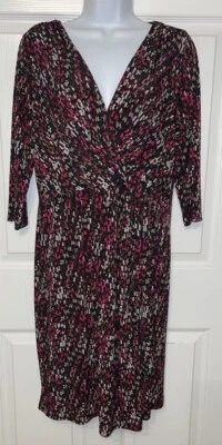 Coldwater Creek Sz 14P Petite 14 Pink Black V-Neck Lined Faux Wrap Dress EUC - Image 1 of 4
